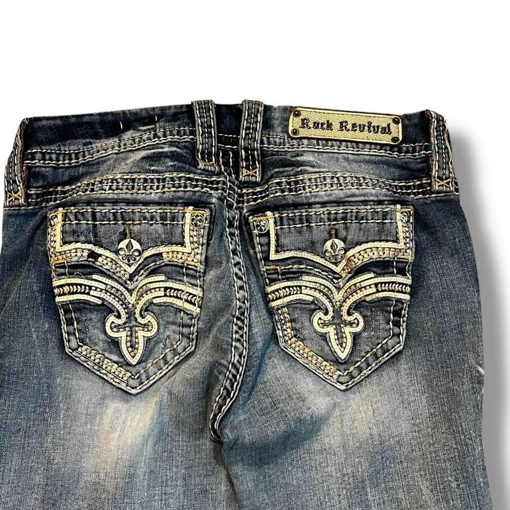 Rock Revival Vien Easy Crop Jeans Western Thick Stitching Faux Flap Pockets 4/27